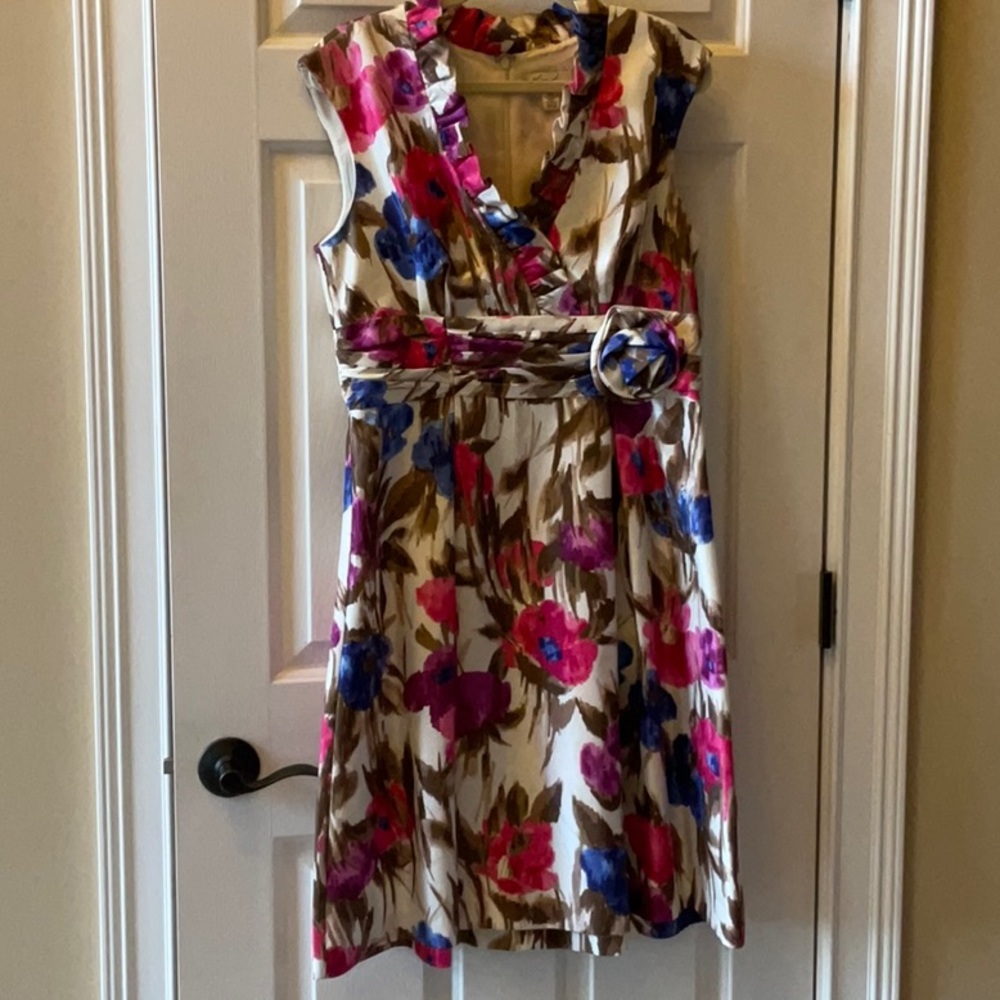 Kim Rogers Floral Ruffled Neck Dress Size 12